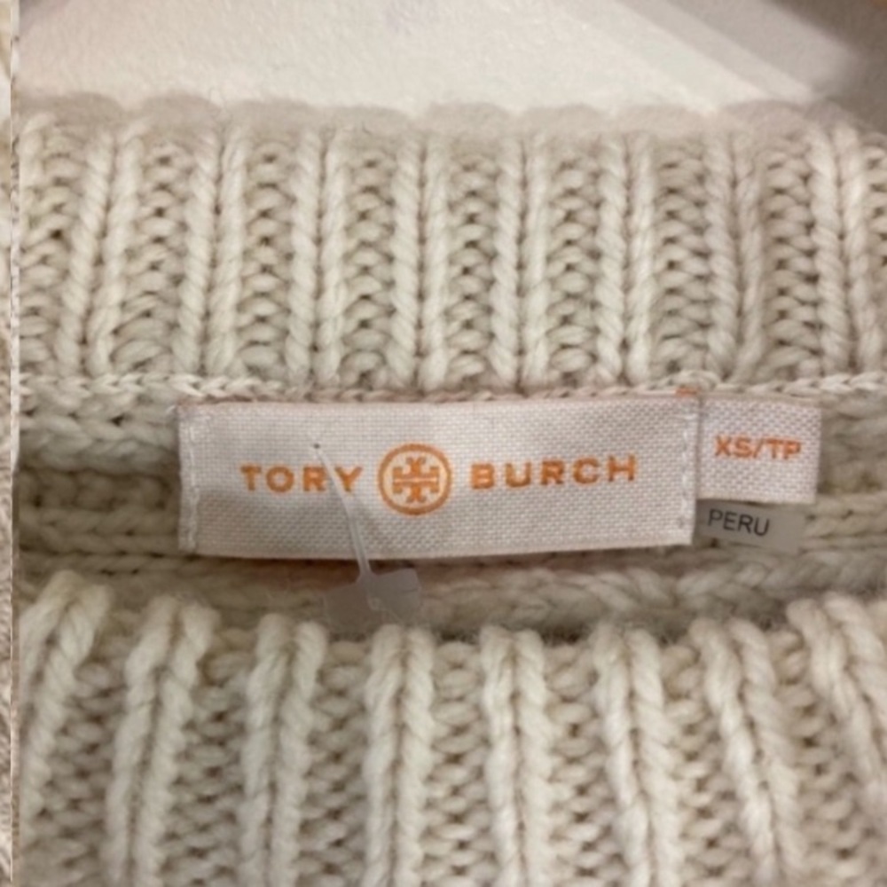 Tory Burch Fringe Pom Pom Crewneck Sweater Size XS Cream - Picture 9 of 14